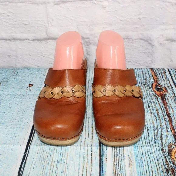 DANSKO Sherise Brown Leather Braided Strap Clogs Slip On Shoes 40 / 10 - Picture 5 of 9